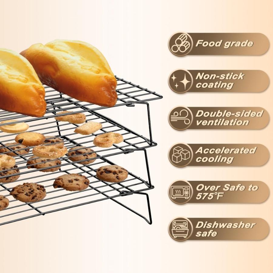 1 Stück stapelbares Kühlregal-Set | Gusseisen, Antihaftbeschichtet, Spülmaschinenfest, Ideal zum Kochen, Backen, Grillen, Ofen- und Spülmaschinengebrauch, -sicher, Schwarz
