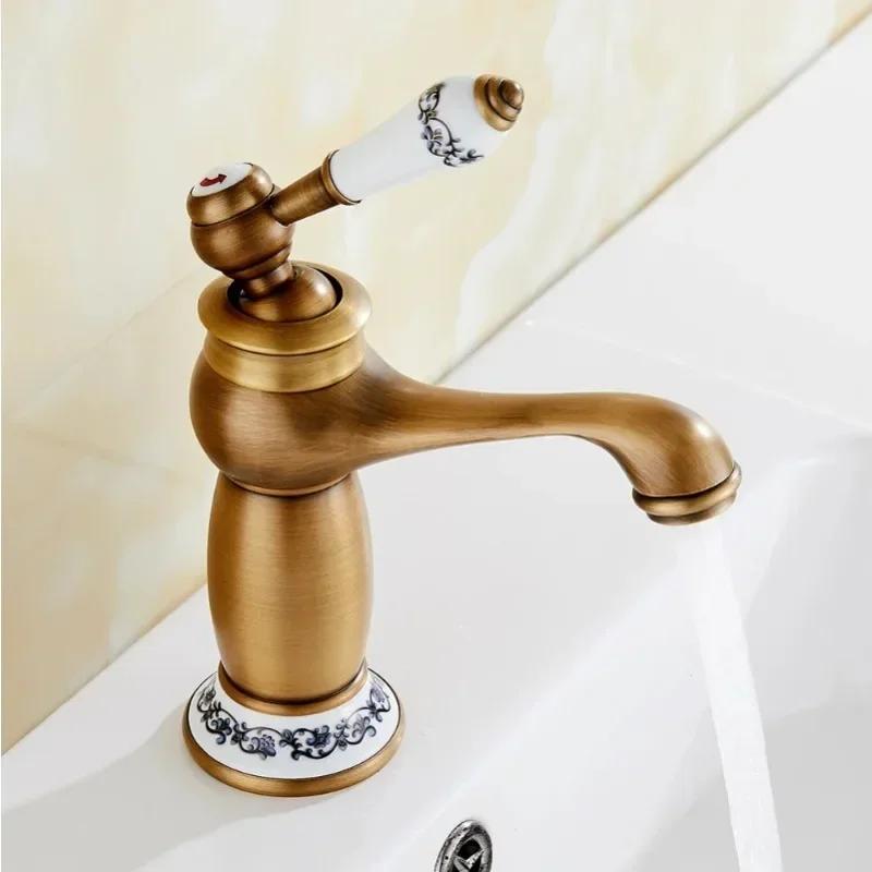 Retro Brass Basin Faucet Suitable Home Kitchen Copper Cold Water Handle Faucet Useful Bathroom Washing Accessory Home Supplies