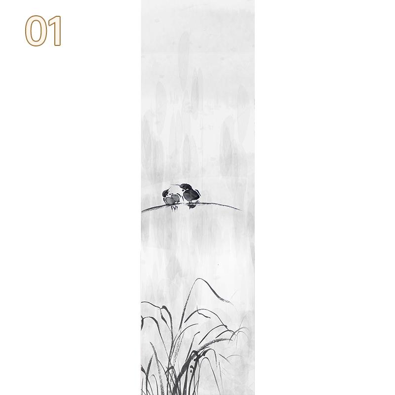 Chinese Landscape Art Window Stickers Chinese Ink Calligraphy Painting Glass Film Privacy Static Cling Frosted Decor Window Film