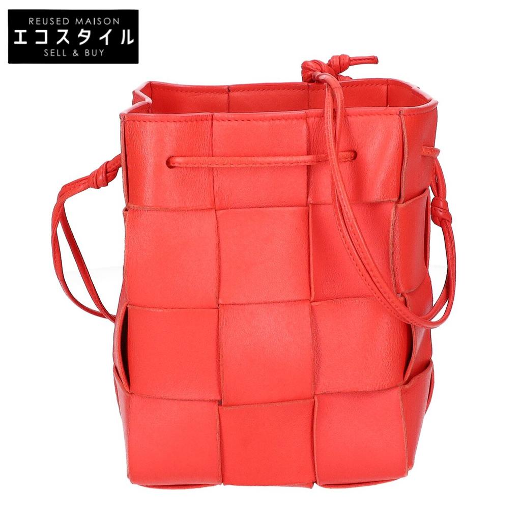 BOTTEGA VENETA Maxi Intrecciato Small Cassette Leather Shoulder bag RedUsed
