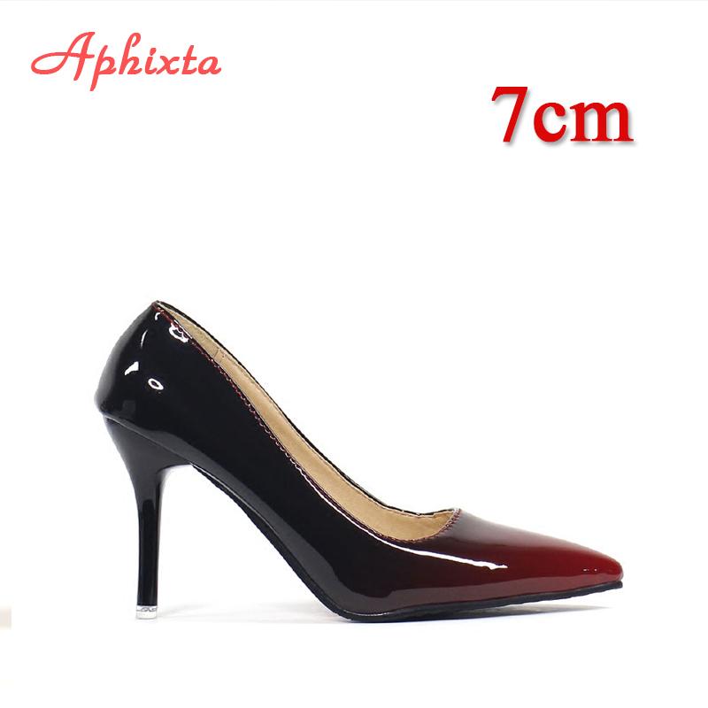 Fashion Aphixta Pointed Toe Women Thin Heel Shoes 10cm Heels Pointed Toe Patent Leather Wedding Party Shoes Woman Big Size 48