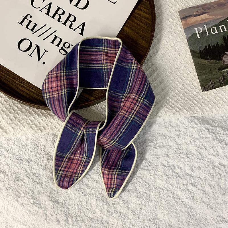Headscarf Women's pastoral spring and summer fashion colorful retro plaid fabric headband pure cotton silk scarf decorative small scarf