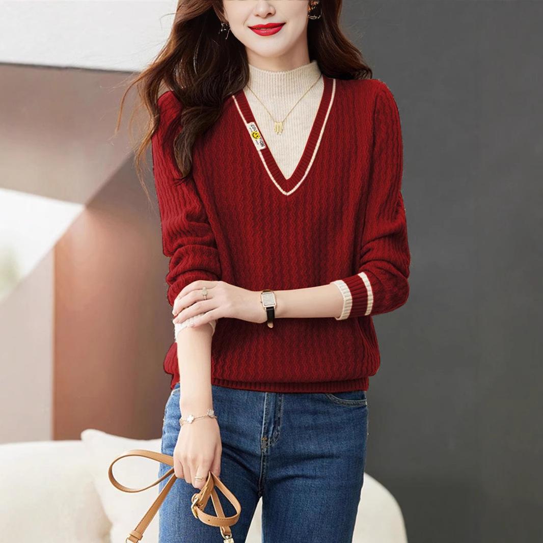 

Липкий японский свитер-двойка для женщин на осень и зиму, базовый, свободного ленивого стиля, вязаный свитер One size