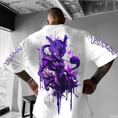 T-shirt Oversize da Uomo con Stampa Pokemon Anime Estate Y2k Abbigliamento Maglietta a Maniche Corte da Donna Cotone Top Casual Hip-hop Streetwear