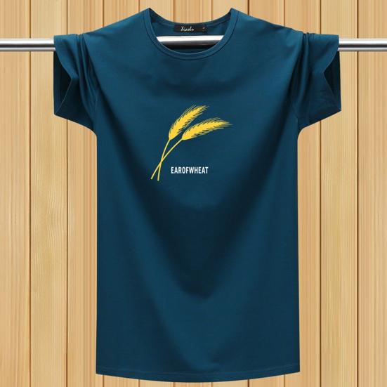 Men T-shirt Crew Neck Lightweight Simple Easy To Match Loose Short Sleeves Casual Wheat Spike Printing Summer Tops Daily Clothes