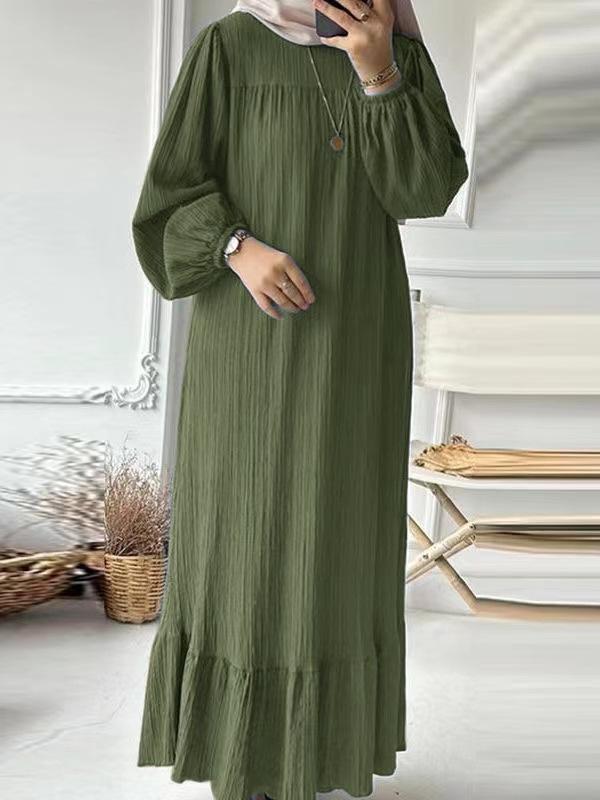 2025 Vintage Pattern Ruffle Hem Muslim Women's Long Robe Dress - Spring/Autumn Commuting Style