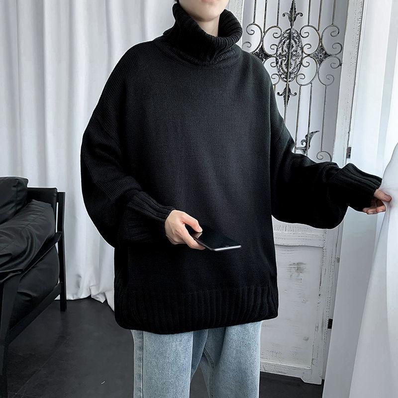 Large Autumn/Winter Solid High Collar Men's Warm Sweater Knit