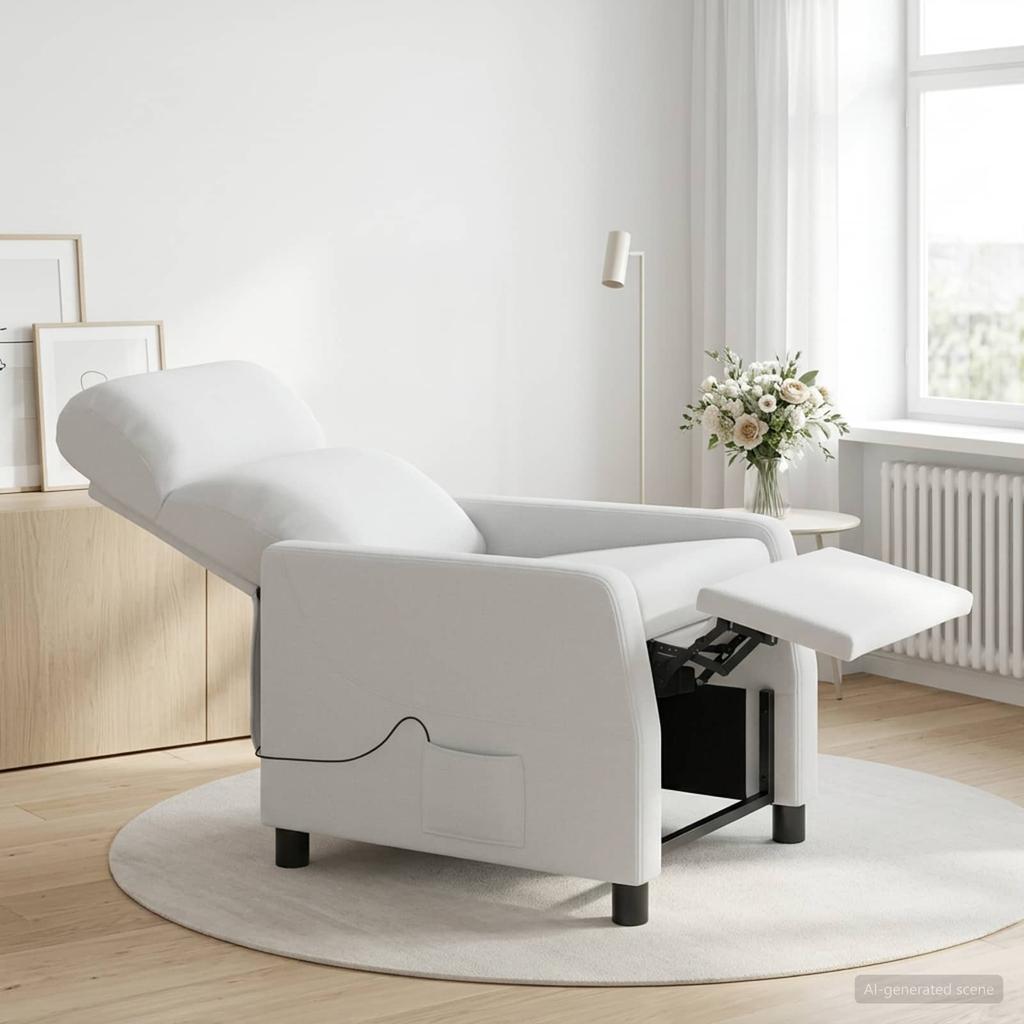 Massage Recliner Chair White Fabric