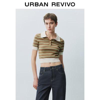 UR Women's Contrast Stripe Slim Polo Knit Top