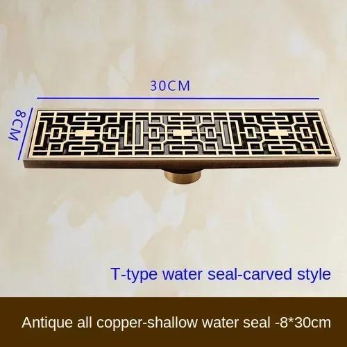 30cmx8cm Rectangle Brass Antique Brushed Carvd Drain Bathroom Drain Kitchen Shower Room Porch Waste Strainer Floor Drain