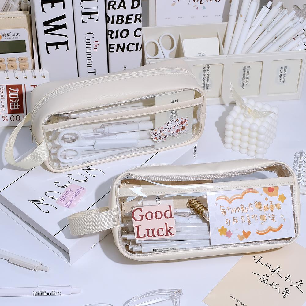 Transparent  INS Style School Case Large Capacity Pencil BagStationery Holder Waterproof Portable Pen Case Pencil Storage Bag