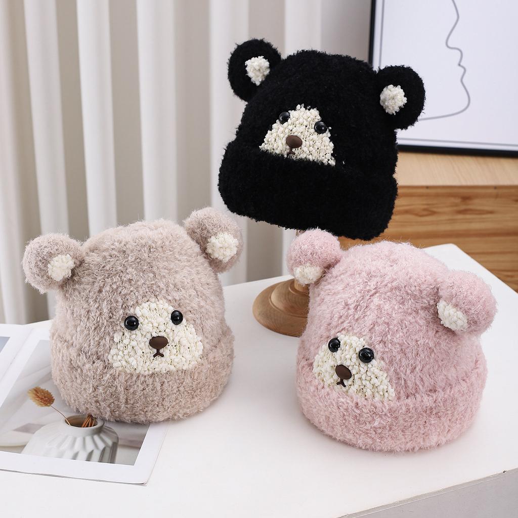 Cute Bear Warm Wool Hat Women'S Autumn And Winter Casual Thickened Velvet Knitted Hat Fashionable Cold Hat