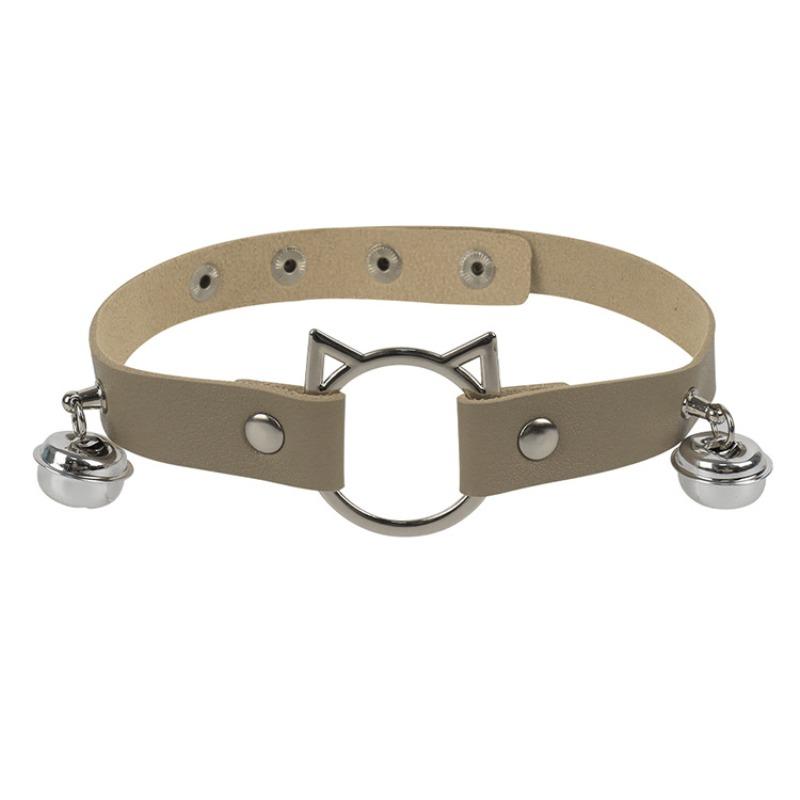 European and American personality cat head leather collar neck strap, Harajuku PU punk bell necklace jewelry performance collarbone chain