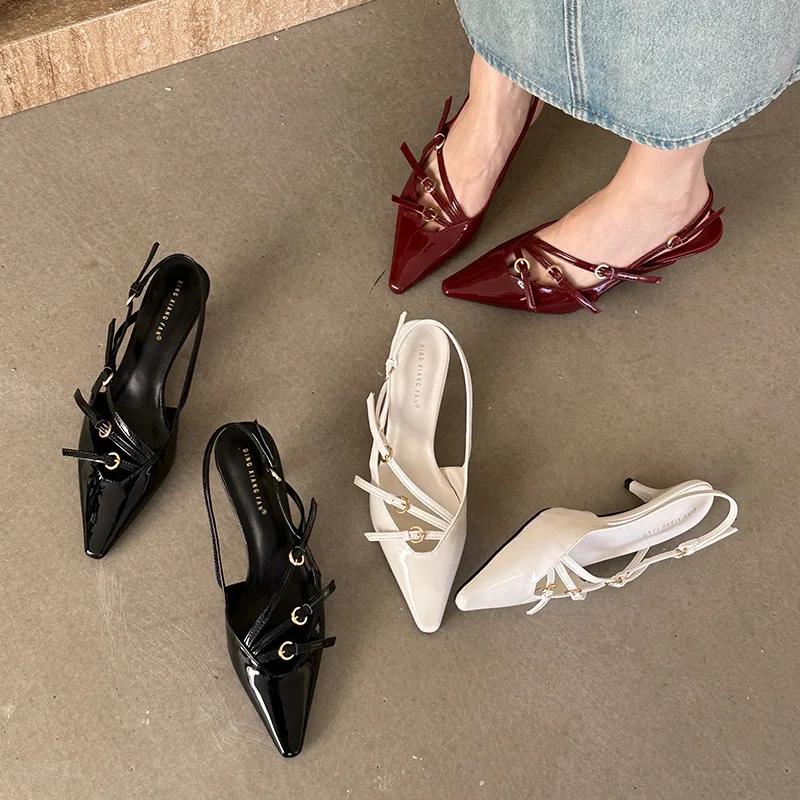 Fashion Designer Narrow Band Buckle Strap Pumps Women Sexy Thin Heels Wedding Banquet Dress Pointed Toe Mule Ladies Shoes