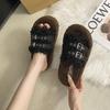 Thick bottom fluffy slippers women wear 2025 autumn and winter new high-end fashion belt buckle Internet celebrity non-slip cotton mop