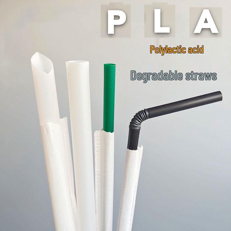ShuangTong Biodegradable Black PLA Straws, Individually Wrapped for Beverages, Juice, Milk, and Tea, 100-Pack