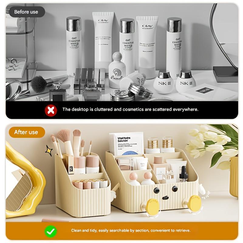 Makeup Brush Holder Spacious with 3 Compartments 5-Compartment Storage Box  a Space-Saving Organizer for Dormitory Vanities