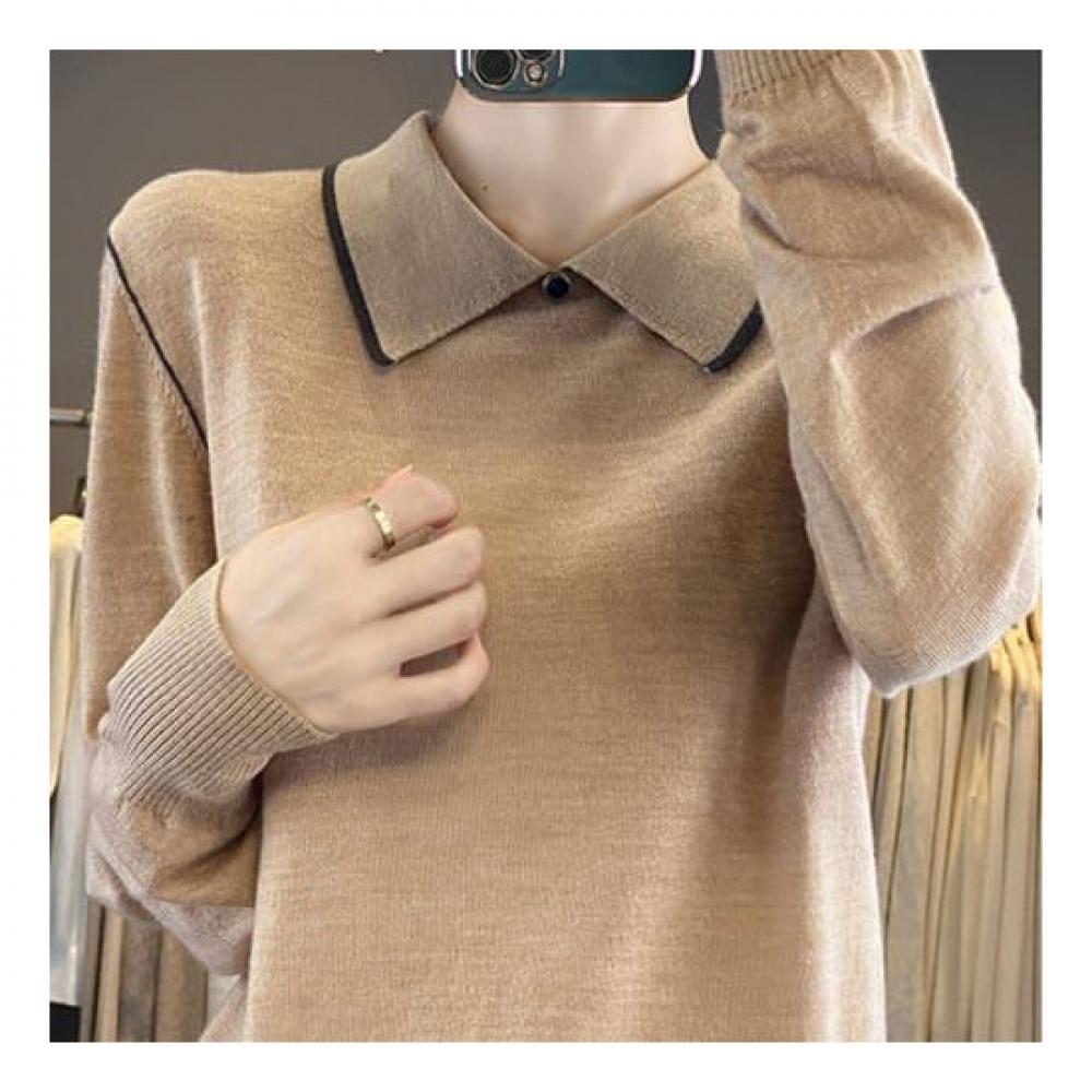Navava Casual Solid Long Sleeve Collar KniT T shirT Nk2282