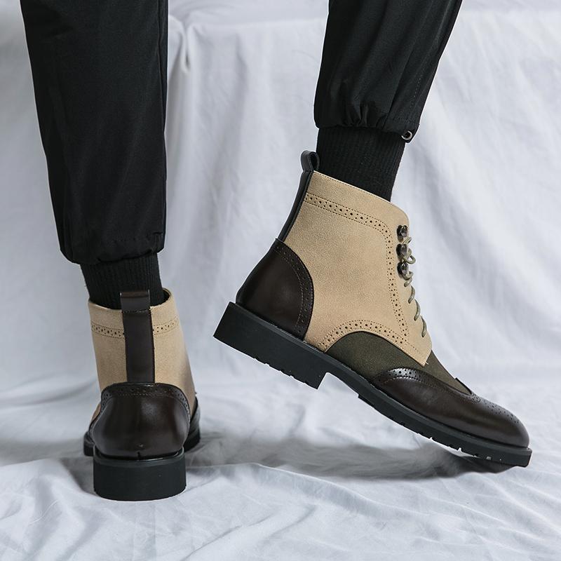 Fashion Winter Fashion Men's Pointed Mix Colors Patchwork Brogues Ankle Boots  Male Casual Luxury Brand High-top Shoes Zapatos Hombre