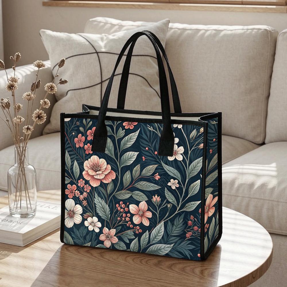 Vintage Floral Women Casual Tote Bag Fashion Daily Shopping Handbag Large Capacity Portable Ladies Shoulder Bag