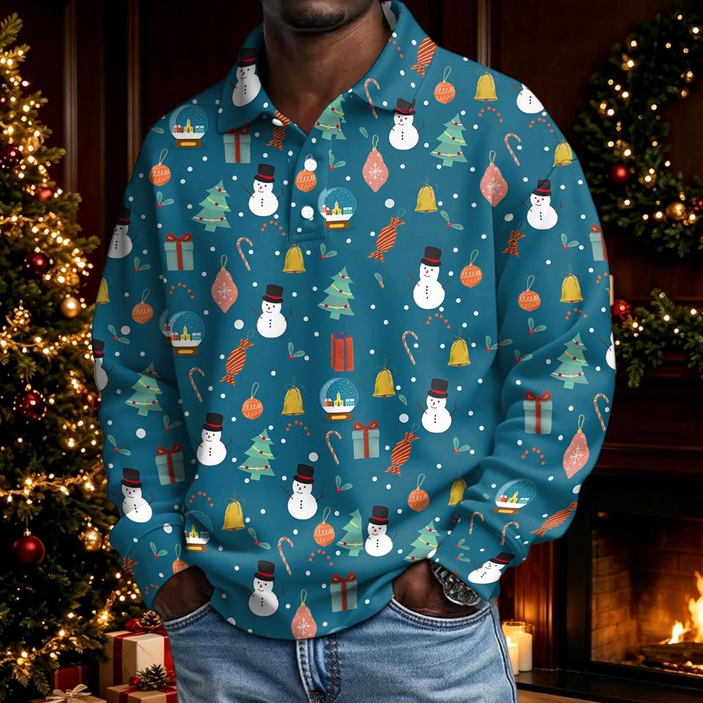 Men's Christmas Long Sleeve Button-Up Shirt for Holiday Parties and Casual Wear