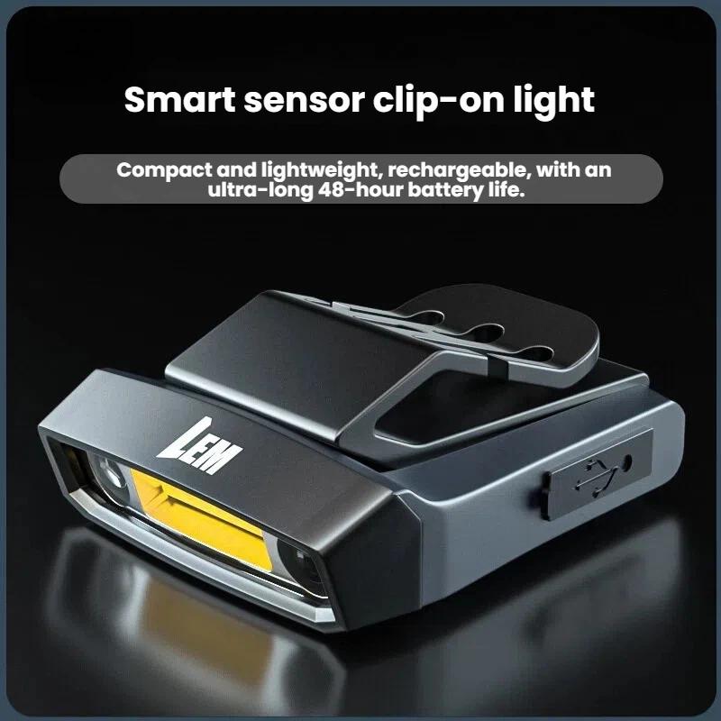 LEM Headlight Fishing Sensing Hat Clip Light Strong Light Super Bright Charging Head Mounted Clip On Long Range Fishing Light
