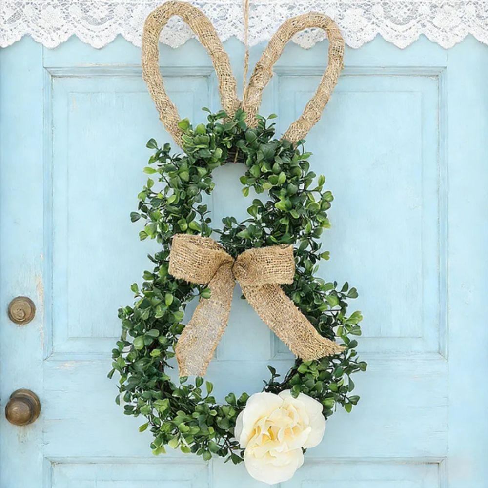 19.6 Inch Easter Bunny Decor With Flower Front Door Wreath Bunny Shape Wreath  Home Indoor