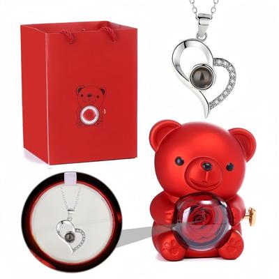 100 Languages 'I Love You' Projection Necklace - Valentine's Day Gift with Jewelry and Apple Box Set