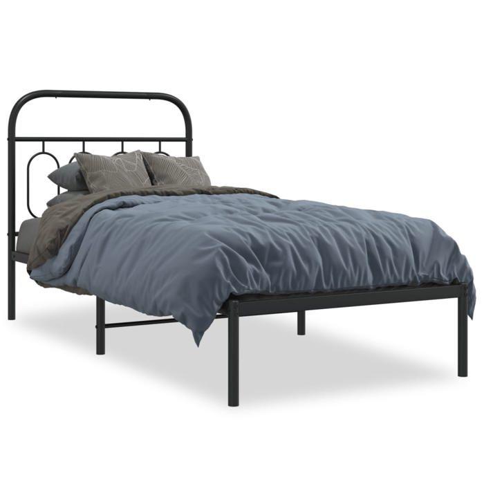 VidaXL Cadre de lit métal sans matelas avec tête de lit noir 90x190 cm 377109