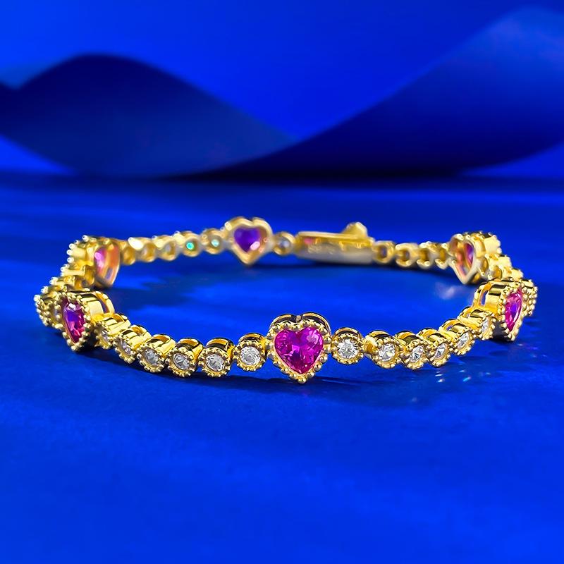 

Gold-Plated Pink Love Peach Full Diamond Bracelet Daily Classic 18cm