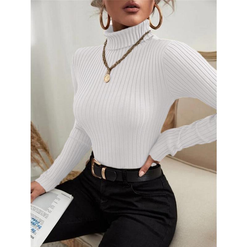 Fashion Women Long Sleeve Ribbed Turtleneck Sweater Slim Casual Pullover Top Autumn Winter Knitted Jumpers