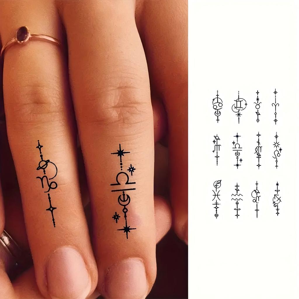 1 Hoja Araña Letra Flor Patrón Pequeño Tatuajes Temporales Para Mujeres Dedo, Pegatina de Tatuaje Falso Realista de Larga Duración