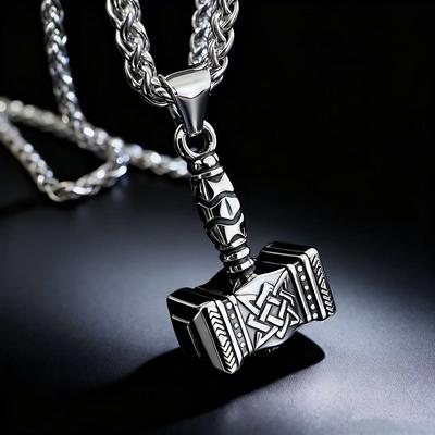 HNSP Acciaio Inossidabile 316L Mitologia Norrena Mjolnir Rune di Odino Martello di Thor Collana con Ciondolo per Uomo Regalo Accessori Vichinghi