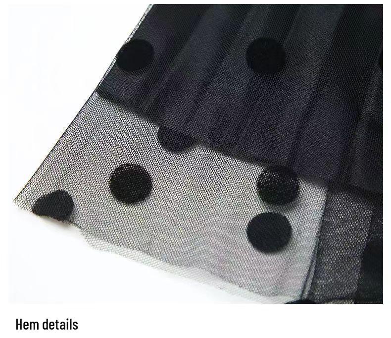 2025 Summer High Waist Polka Dot Floral Mesh Midi Skirt