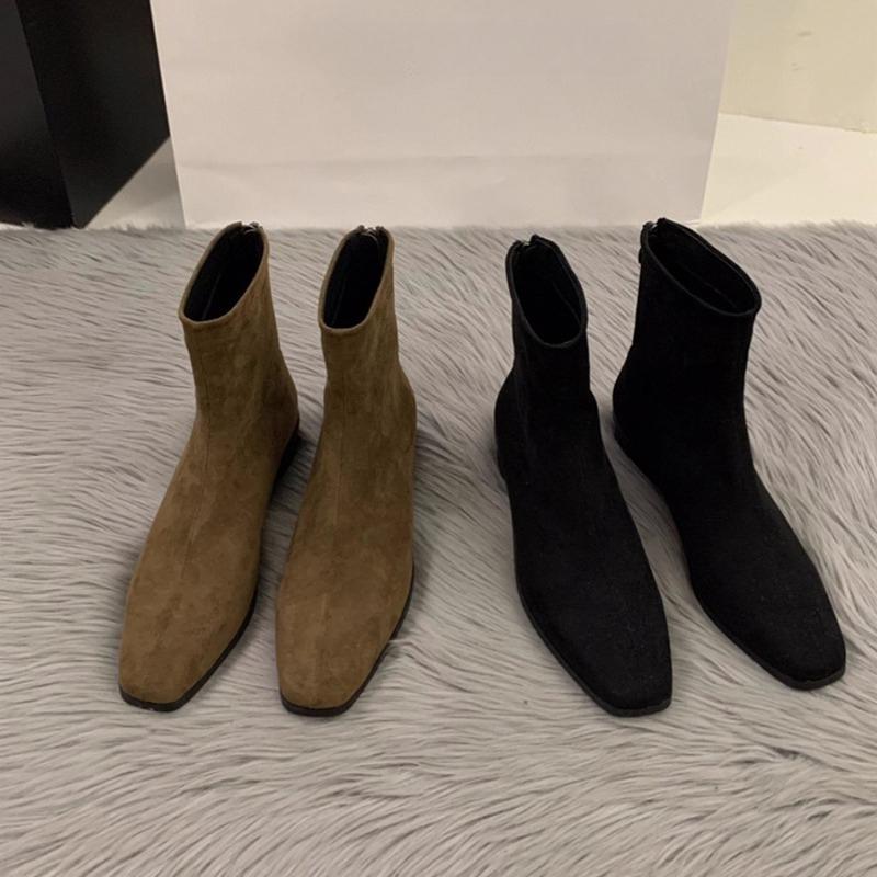 Fashion Autumn Winter Women Ankle Boots Low Heels Zipper Shoes Fashion Square Toe Comfortable Botas Zapatos De Mujer