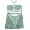 Women's Summer Fashion Sexy Color Backless Lace-up Waist Pleated Knotted Bikini Three-pieces Swimsuit