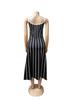 Retro Stripe Patchwork Backless Slip Dress - Color Block Sleeveless Long Slim Fit