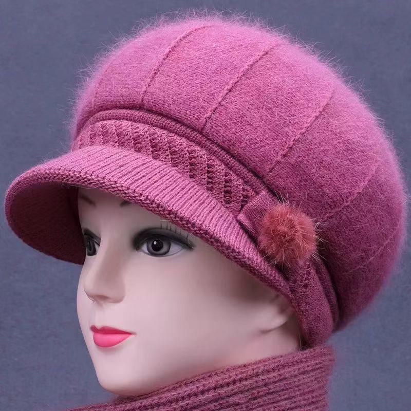 Winter duck tongue wool hat female old lady velvet cold-proof warm rabbit fur knitted hat