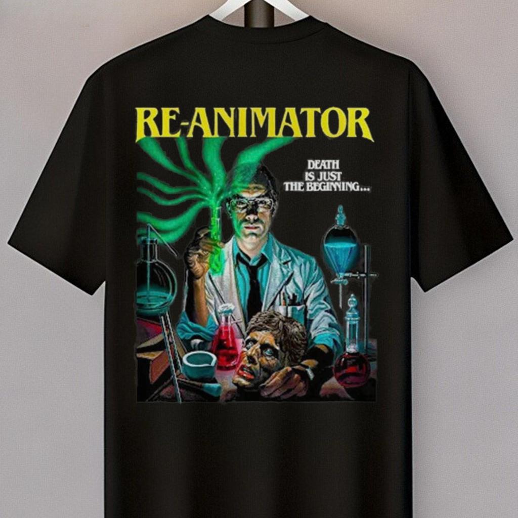 Męska Koszulka Vintage 1985 Re-Animator Film Grozy - Oficjalna Retro Koszulka Graficzna ze Sceną Laboratoryjną