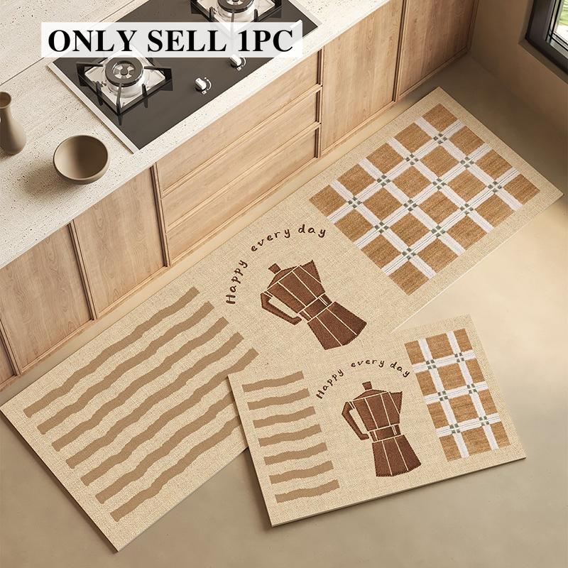 Kitchen Rug Waterproof Pvc Leather Carpet Long Non-slip Oil-proof Floor Mat Modern Kitchen Utensils Pattern Rugs Home Decor Mats