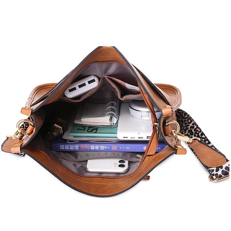 Leopard print leather women's bag generation wide shoulder strap design single shoulder messenger bag niche commuter mailman bag