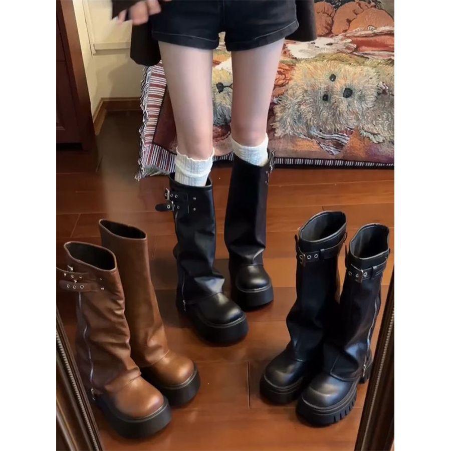 Pants boots women's new autumn thick soles increase but knee boots sweet spice girl high knight boots high heels