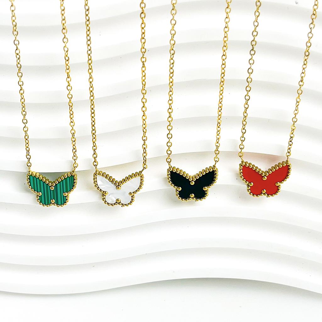 ALTERA Luxury Butterfly Shell Pendant Necklace for Women Stainless Steel Gold Plated Chain Choker Fashion Design Zircon Gift