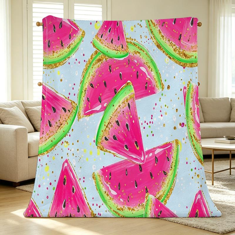 Lightweight Watermelon Print Flannel Blanket Soft, Vibrant, Ideal for Home, Couch Naps, Car Use, Festive Decor (Christmas & Halloween)