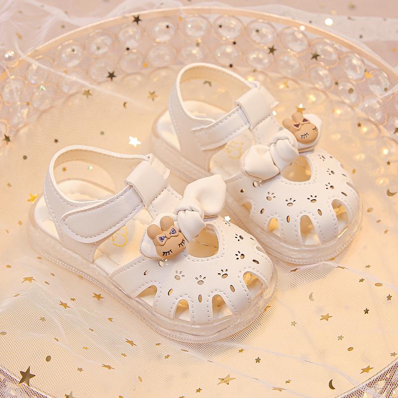 

Girls Beach Shoes Hollowed-out Sweet Bows Kids Sandals Non-slip Cute Rabbit 2025 Summer New Baby Walking Shoes Size 16-26 Cute 16 бежевый