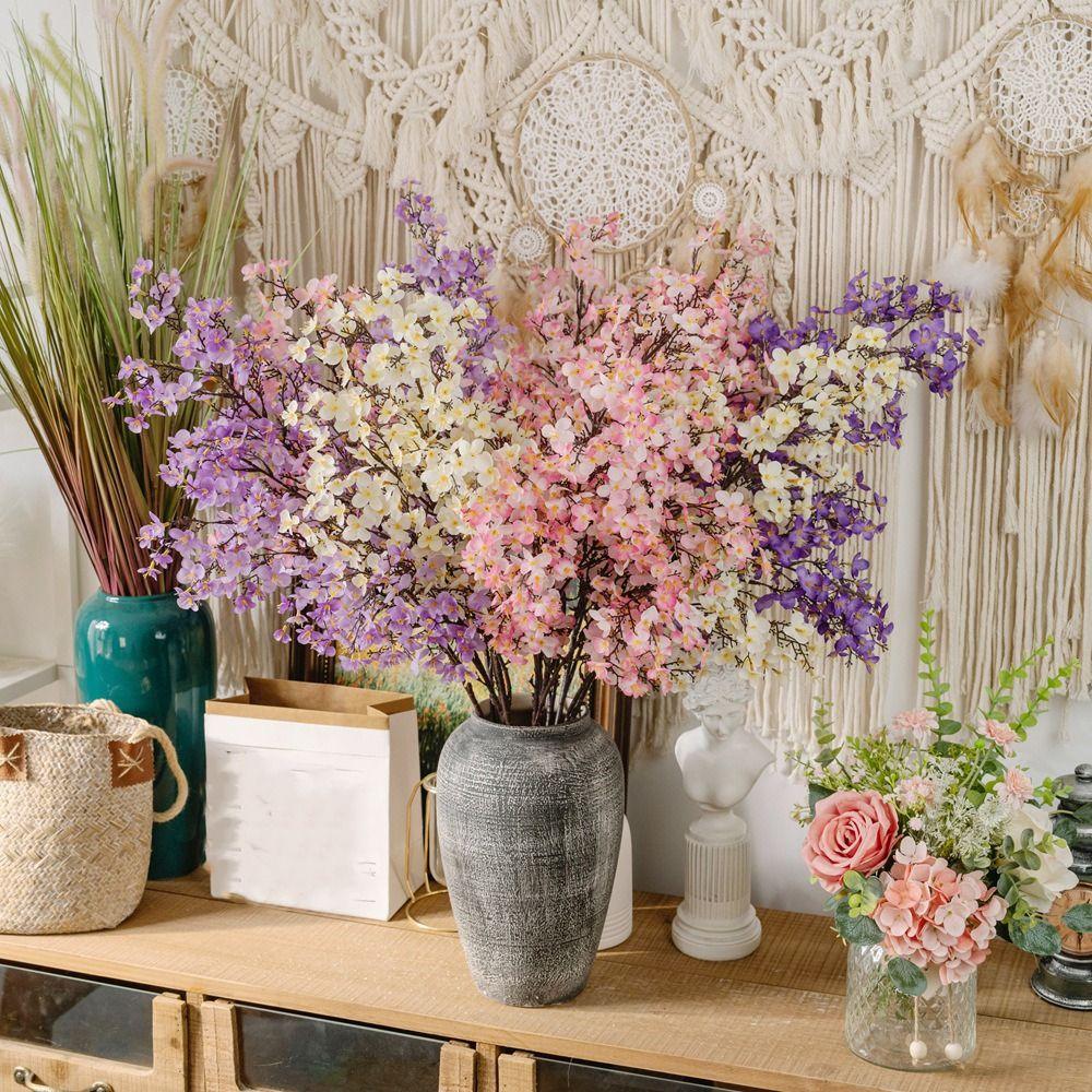 97cm Artificial Peach Blossom Branch Plastic Fake Flower Silk Peach Blossom  Living Room Desktop