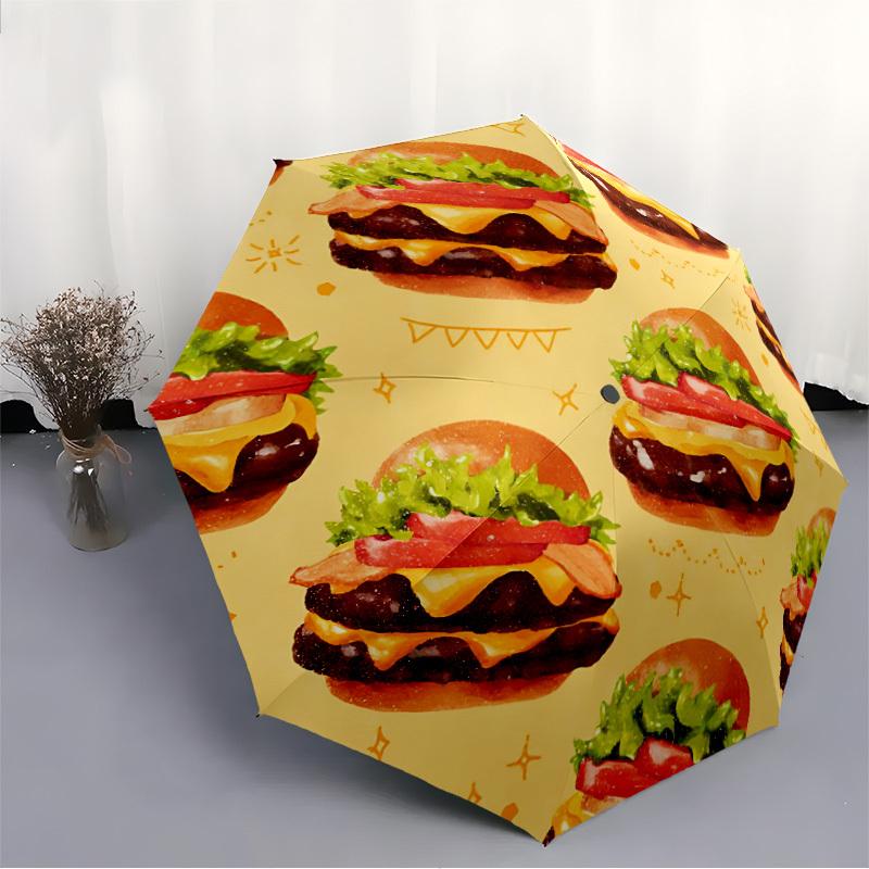 1pc Burgers Automatic Folding Umbrella - 8-Rib Automatic Open/Close, Portable Collapsible Compact Umbrella yy251218042