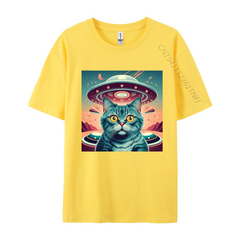Elegant Cat Selfie Ufo Tshirt High Quality Men T Shirt Cosie Tops Shirt Unique Printed Funky Tshirt