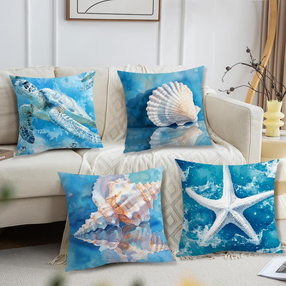 Ocean Theme Blue Sea Animals Cushion Cover For Pillow Printing Sofa Decoration Home Car Room Coffee Shop Office NordicSimplicity