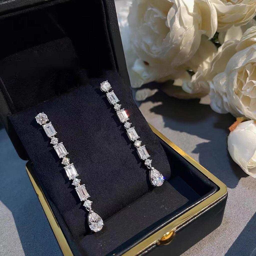 Luxury 925 Sterling Silver Simulated Diamond Drop Earrings for Women Engagement Earrings Jewelry Cocktail Lovely GIRL GIFT